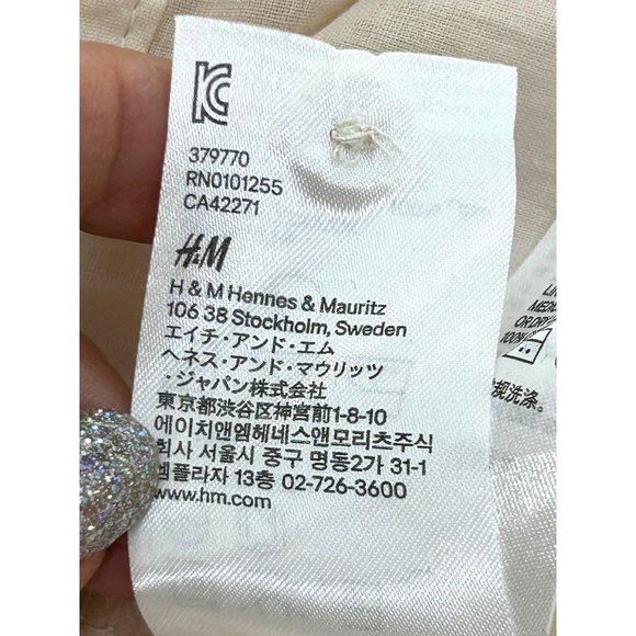 H&M Women’s Mini Dress 2 Peach Button Down 3/4 Sleeve Roll Tab Band Collar VNeck - Picture 11 of 14